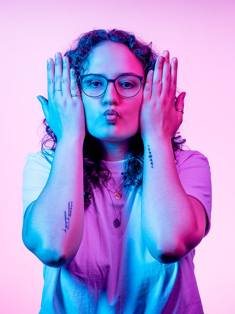 Woman makes a grimace