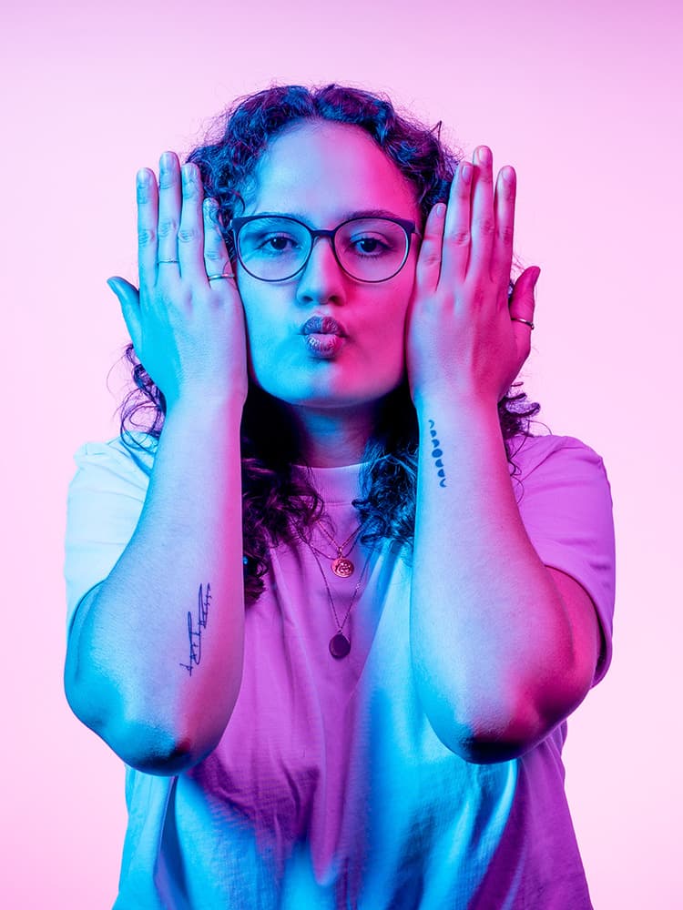 Woman makes a grimace